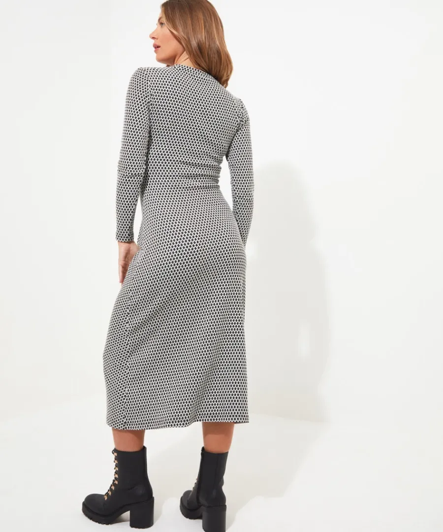 geo_jacquard_ruched_side_jersey_dress_3.webp Joe Browns Dresses<Geo Jacquard Ruched Side Jersey Dress