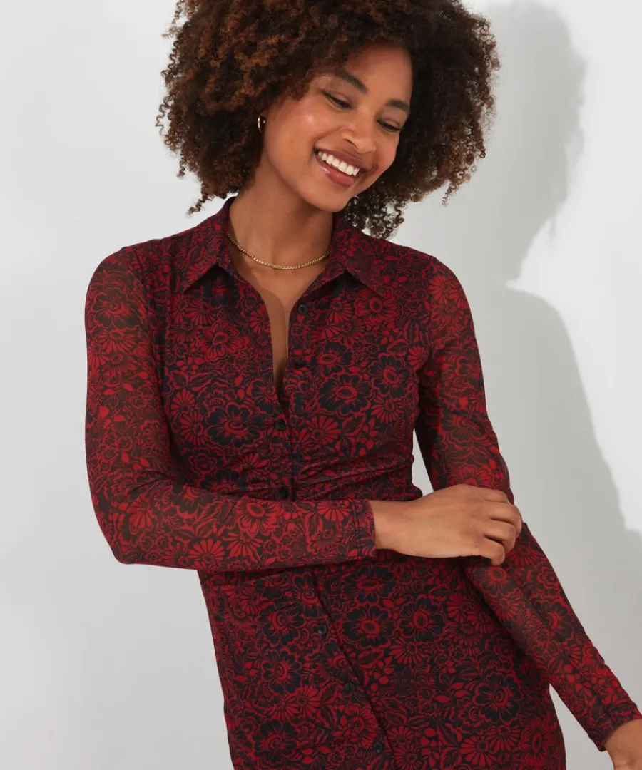 ruched_front_button_through_mesh_dress_4.webp Joe Browns Dresses<Ruched Front Button Through Mesh Dress