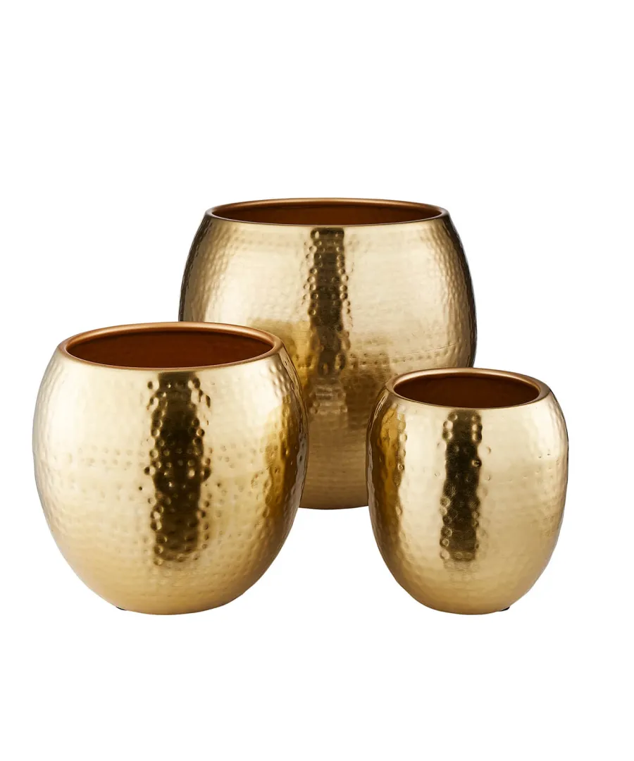 Joe Browns Nature Decor<Set Of 3 Statement Gold Hammered Planters